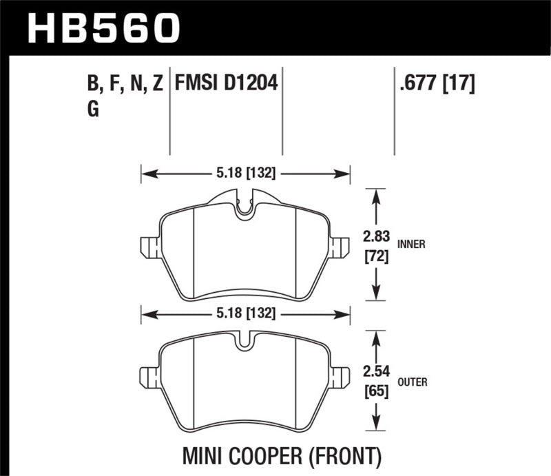 Hawk Performance HB560Z.677 Hawk 05-06 JCW R53 Cooper S & 07+ R56 Cooper S Performance Ceramic Street Front Brake Pads