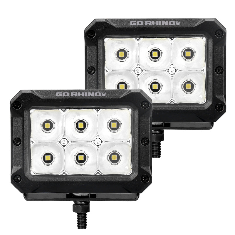Go Rhino 753003023SBS Xplor Bright Series Rectangle LED Spot Light Kit (Surface/Thread Stud Mnt) 4x3 - Blk (Pair)