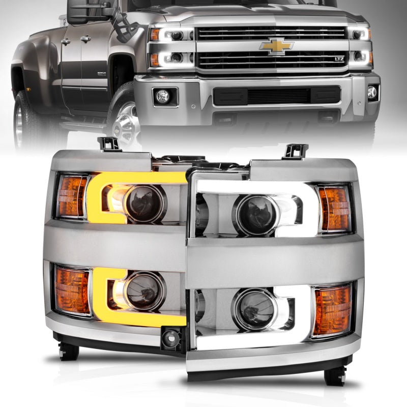 ANZO 111366 Projector Headlights 15-17 Chevrolet Silverado 2500HD / 3500HD Chrome w/ Chrome Rim