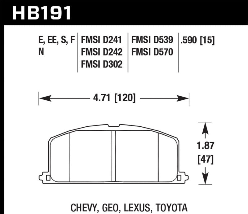 Hawk Performance HB191F.590 Hawk 87 Toyota Corolla FX16 / All Toyota MR2 HPS Street Front Brake Pads ( FMSI p/n D242 MUST CALL)