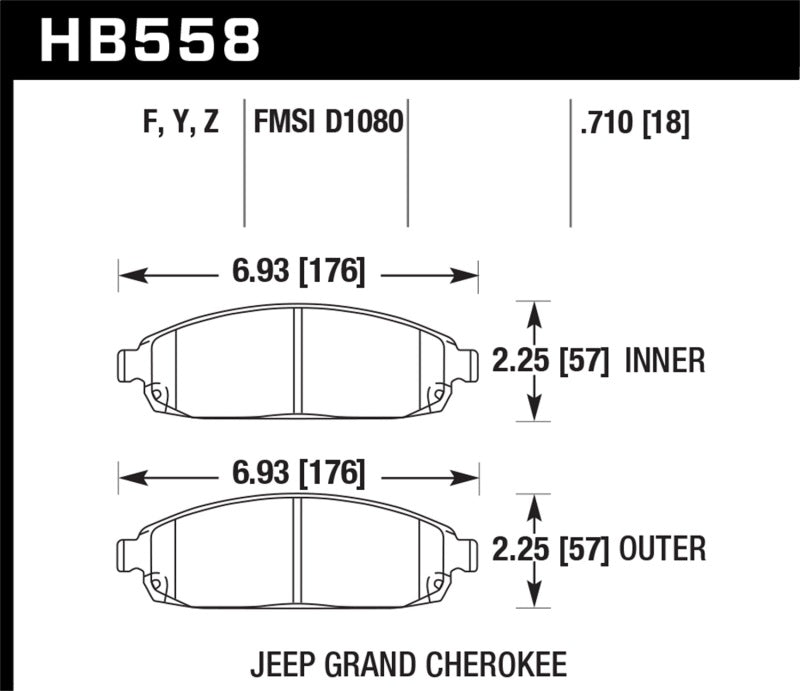 Hawk Performance HB558Z.710 Hawk 06-09 Jeep Commander / 05-09 Grand Cherokee Front Performance Ceramic Street Brake Pads