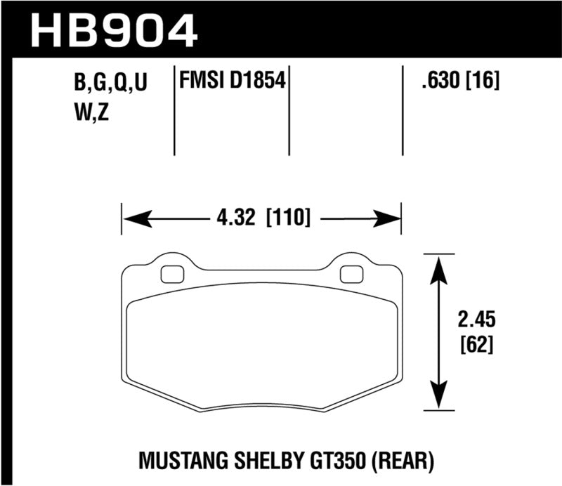 Hawk Performance HB904N.630 Hawk 15-17 Ford Mustang Shelby GT350/GT350R HP+ Rear Brake Pads