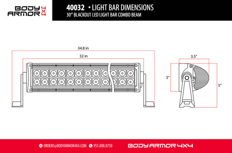 Body Armor 4x4 40022 20in Blackout LED Light Bar Combo Beam with Wiring Harness