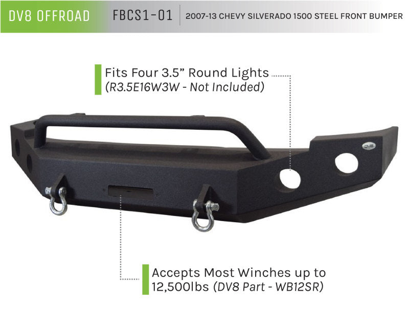 DV8 Offroad FBCS1-01 07-13 Chevrolet Silverado 1500 Front Bumper - Black Powdercoat