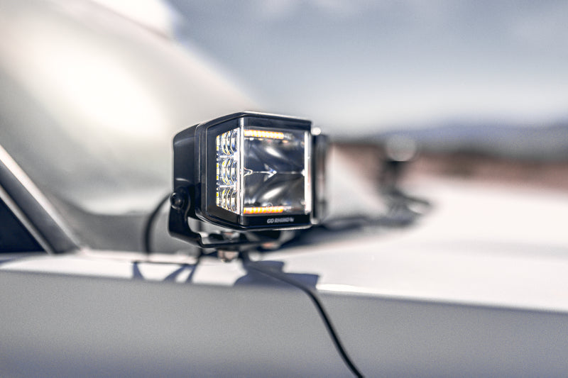 Go Rhino 750700322SCS Xplor Blackout Combo Series Cube Sideline LED Spot Lights w/ Amber 4x3 - Blk (Pair)