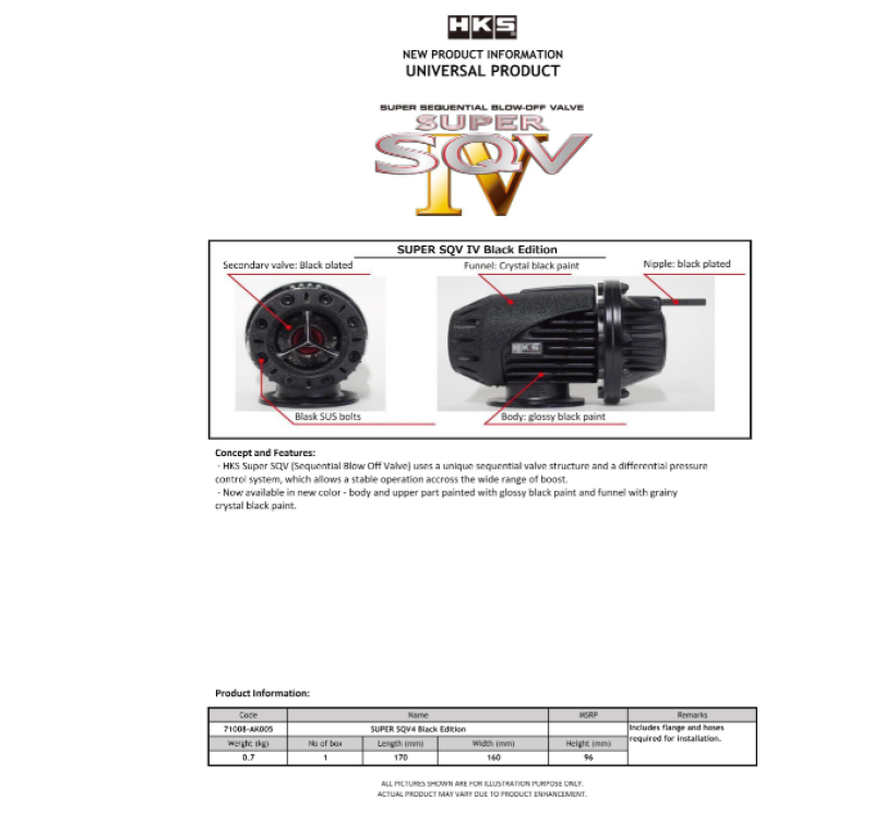 HKS 71008-AK005 SUPER SQV4 BLACK EDITION UNIVERSAL ASSY