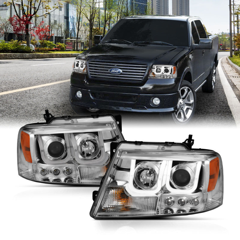 ANZO 111287 2004-2008 Ford F-150 Projector Headlights w/ U-Bar Chrome
