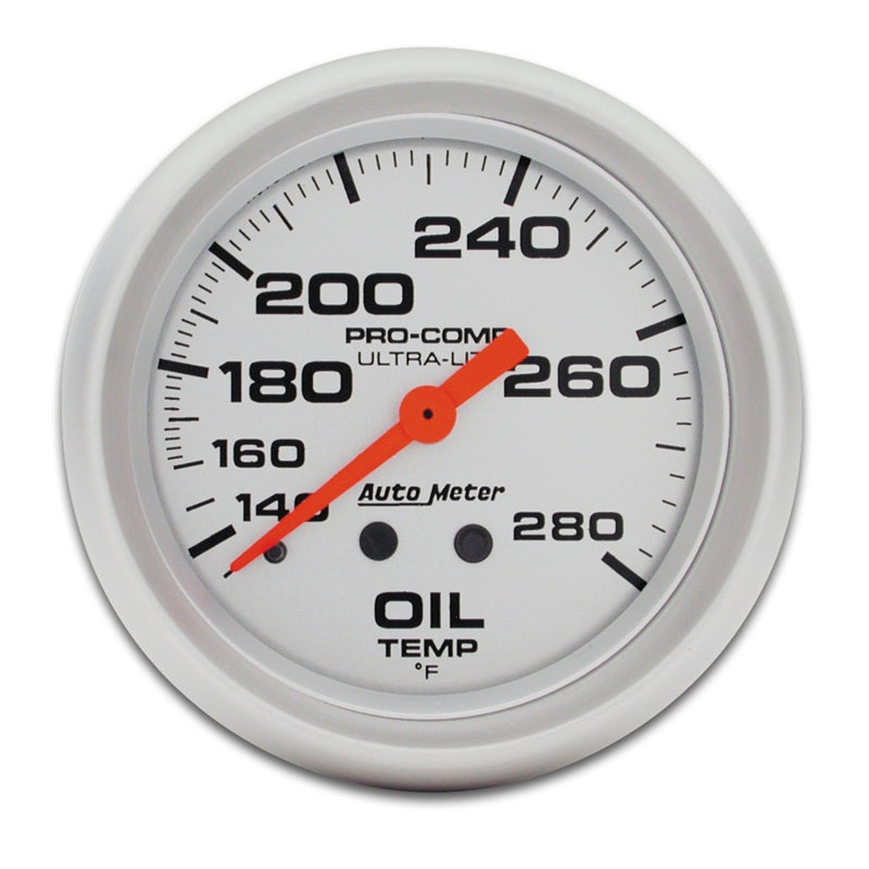 AutoMeter 4441 Autometer Ultra-Lite 66.7mm Mechanical 140-280 Degree F Oil Temperature Gauge w/ 6in Tubing