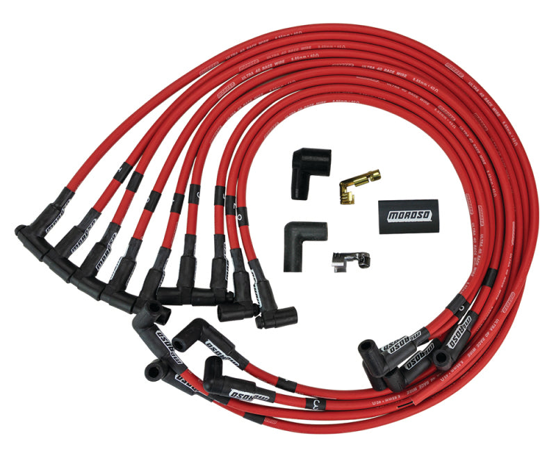 Moroso 73686 Chevrolet Small Block Ignition Wire Set - Ultra 40 - Unsleeved - HEI - Under Header - Red
