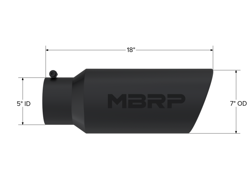 MBRP T5127BLK Universal Tip 7in O.D. Rolled End 5in inlet 18in length Black