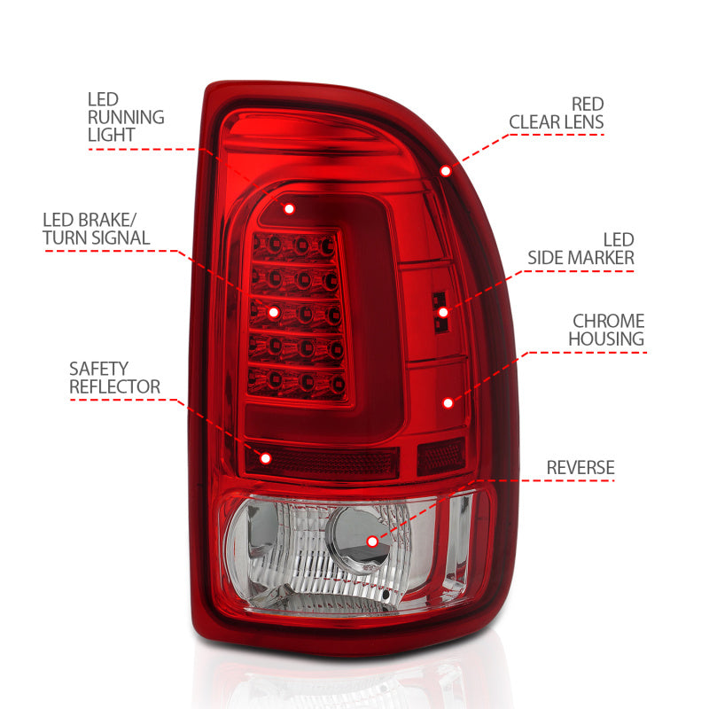 ANZO 311349 1997-2004 Dodge Dakota LED Taillights Chrome Housing Red Lens Pair