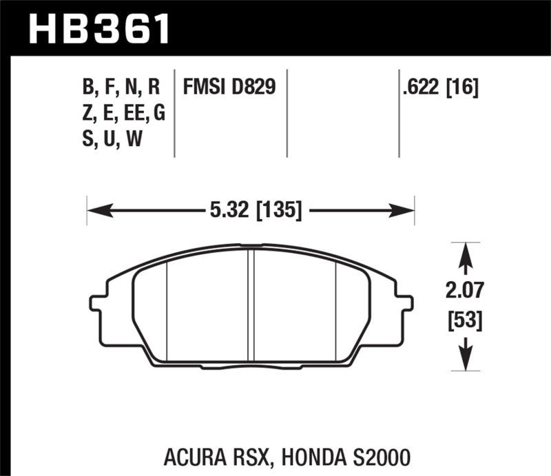 Hawk Performance HB361G.622 Hawk 02-06 Acura RSX Type S / 06-11 Honda Civic Si / 00-09 S2000 DTC-60 Front Brake Pads