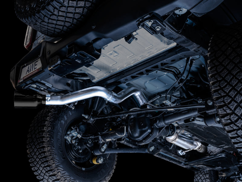 AWE Tuning 3015-23789 2021+ Ford Bronco 0FG Single Rear Exit Exhaust w/Diamond Black Tip & Bash Guard