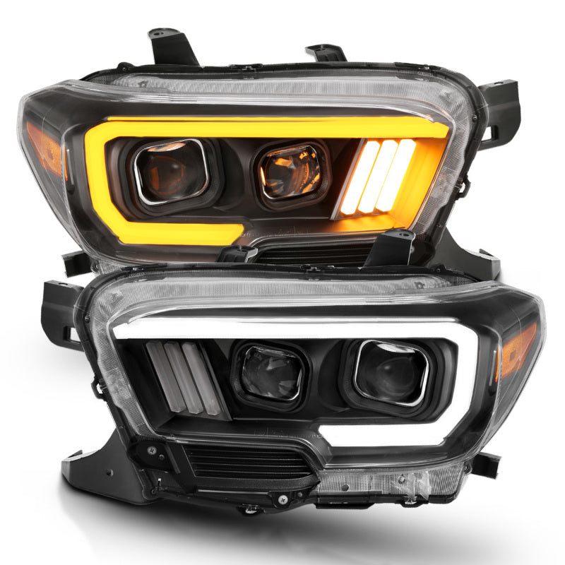 ANZO 111396 2016-2017 Toyota Tacoma Projector Headlights w/ Plank Style Switchback Black w/ Amber
