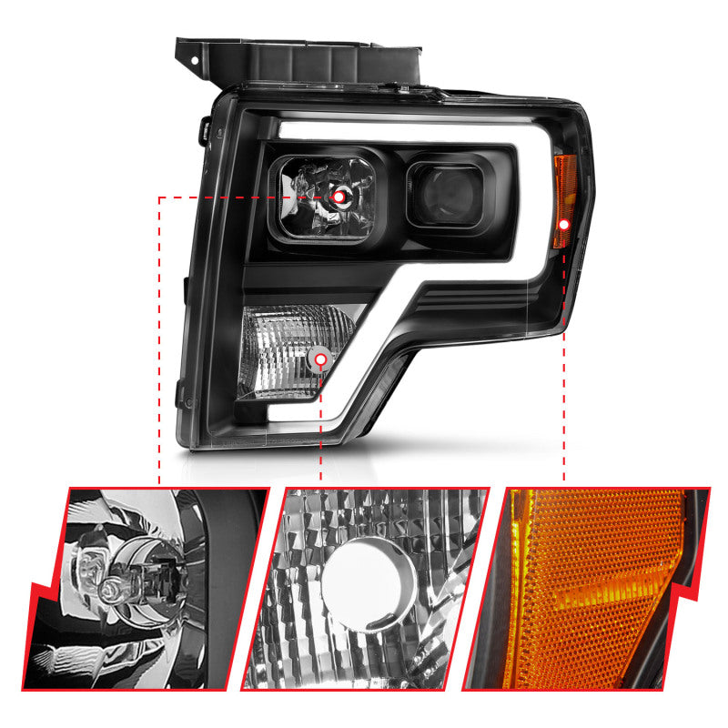 ANZO 111443 2009-2014 Ford F-150 Projector Light Bar H.L Black Amber