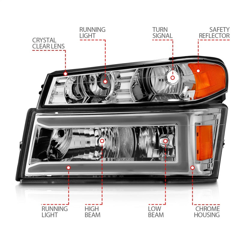 ANZO 111559 04-12 GM Colorado/Canyon/I-Series Crystal Headlights - w/ Light Bar Chrome Housing 4pcs