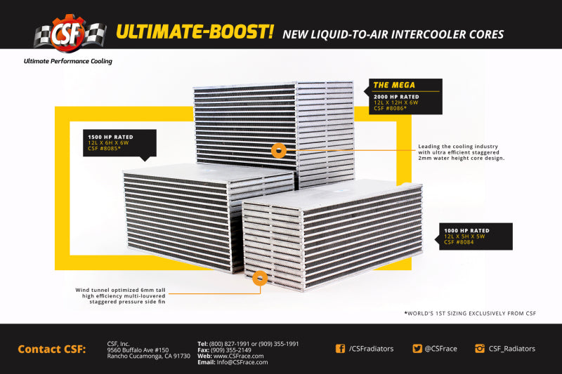 CSF 8085 Water/Air Bar & Plate Intercooler Core - 12in L x 6in H x 6in W