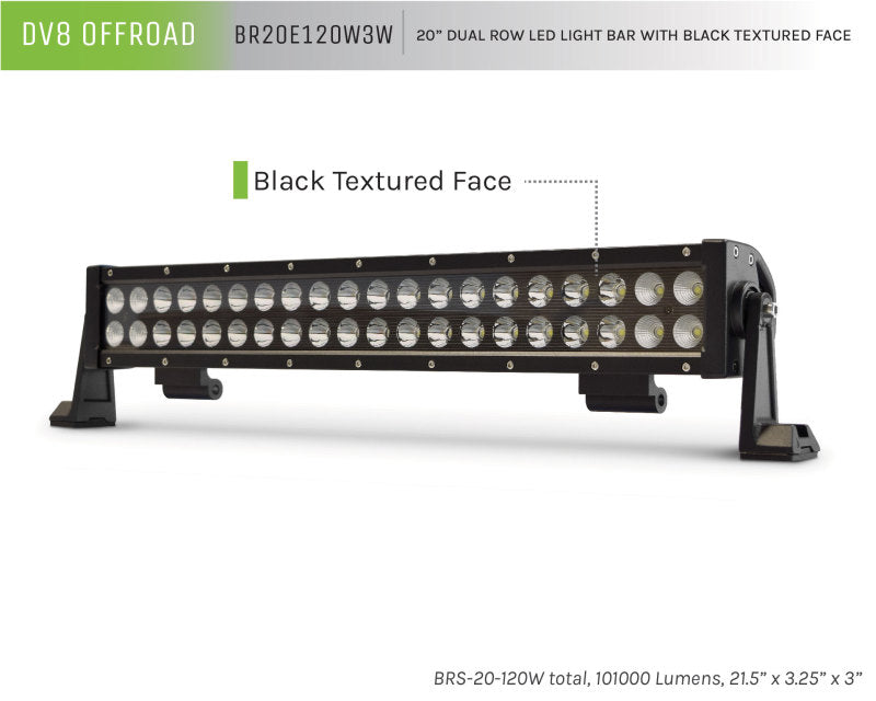 DV8 Offroad BR20E120W3W BRS Pro Series 20in Light Bar 120W Flood/Spot 3W LED - Black
