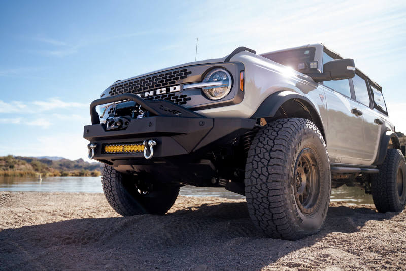 DV8 Offroad FBBR-02 2021+ Ford Bronco Modular Front Bumper Winch Capable w/ Auxiliary Light Mounts