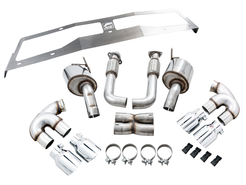 AWE Tuning 3015-42151 2020 Chevrolet Corvette (C8) Touring Edition Exhaust - Quad Chrome Silver Tips