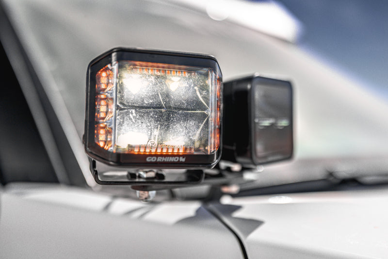 Go Rhino 750700322SCS Xplor Blackout Combo Series Cube Sideline LED Spot Lights w/ Amber 4x3 - Blk (Pair)