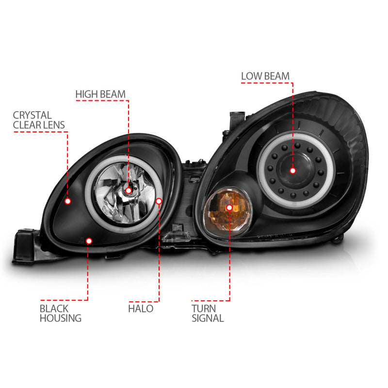 ANZO 121144 1998-2005 Lexus Gs300 Projector Headlights w/ Halo Black