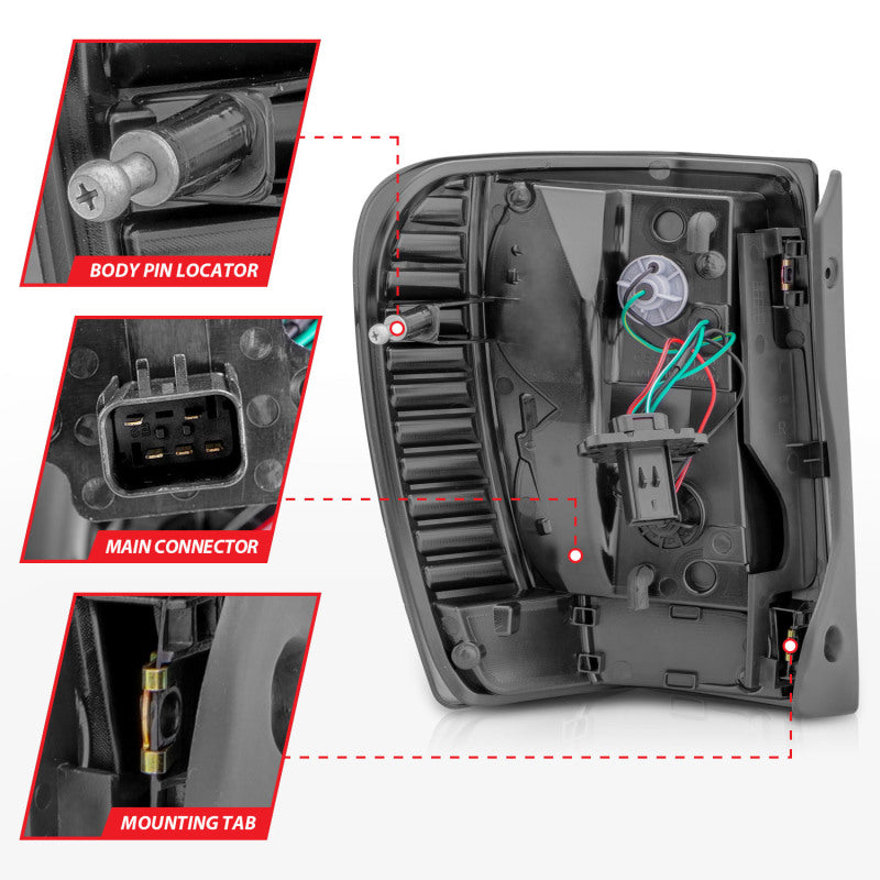 ANZO 311395 1999-2004 Jeep Grand Cherokee LED Tail Lights w/ Light Bar Black Housing Smoke Lens