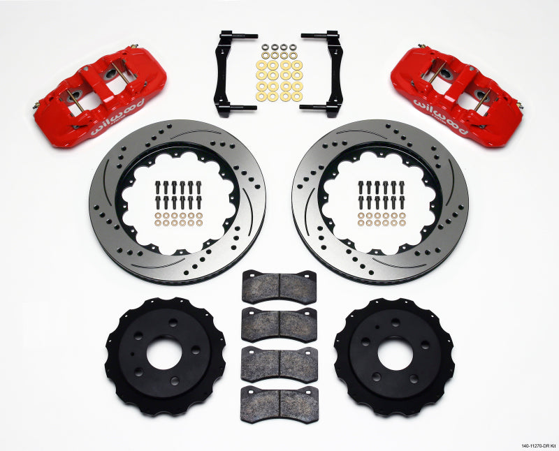 Wilwood 140-11270-DR AERO4 Rear Kit 14.25in Drilled Red 2010-2015 Camaro