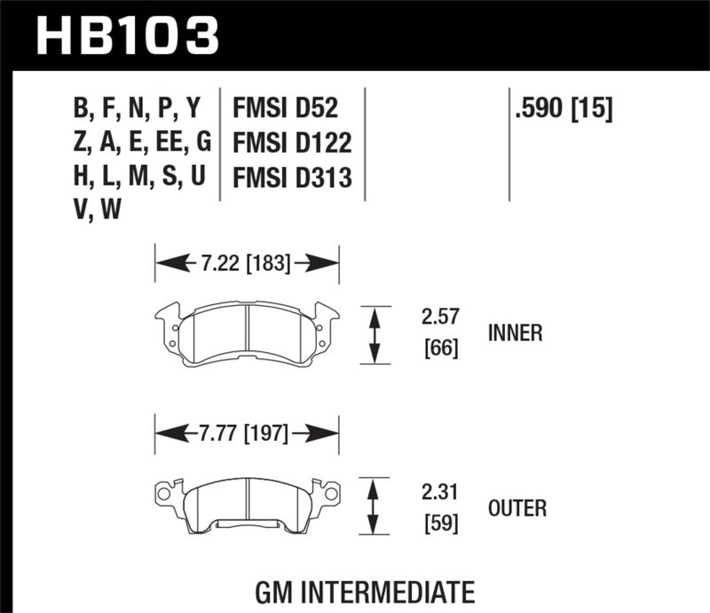 Hawk Performance HB103B.590 Hawk 1975-1975 Buick Apollo SR HPS 5.0 Front Brake Pads