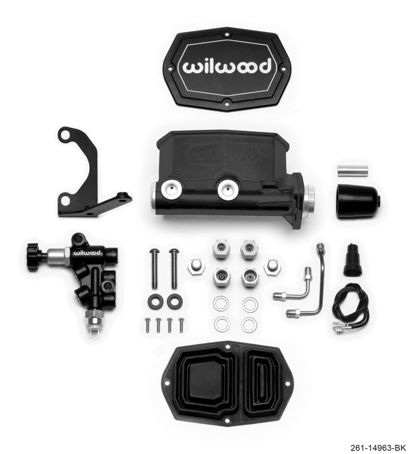 Wilwood 261-14963-BK Compact Tandem M/C - 1in Bore - w/Bracket and Valve (Pushrod) - Black