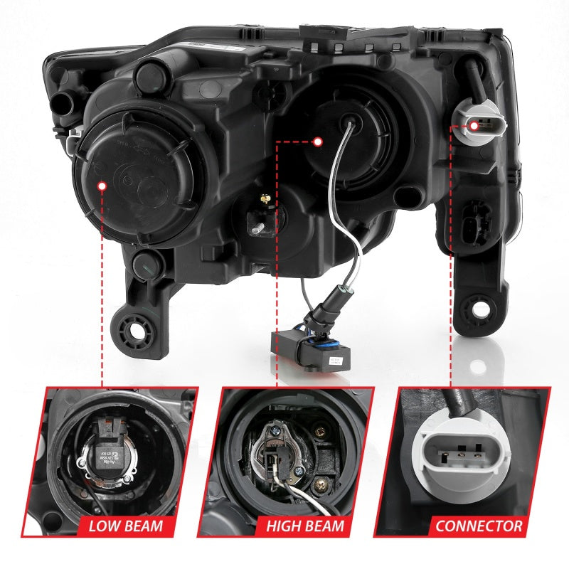 ANZO 111418 2017-2018 Jeep Grand Cherokee Projector Headlights w/ Plank Style Switchback - Black w/ Amber