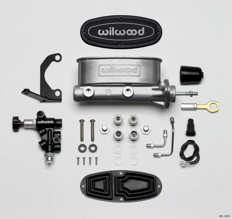 Wilwood 261-13272 HV Tandem M/C Kit w L/H Bracket & Prop Valve - 7/8in Bore-W/Pushrod - Early Mustang