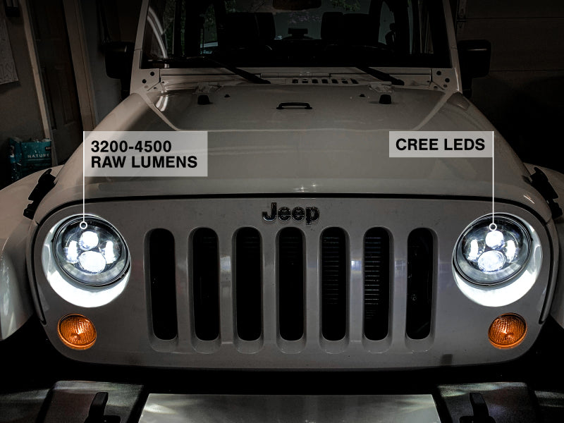 Raxiom J108042 97-18 Jeep Wrangler TJ/JK Axial Series LED Daymaker Headlights- Black Housing (Clear Lens)