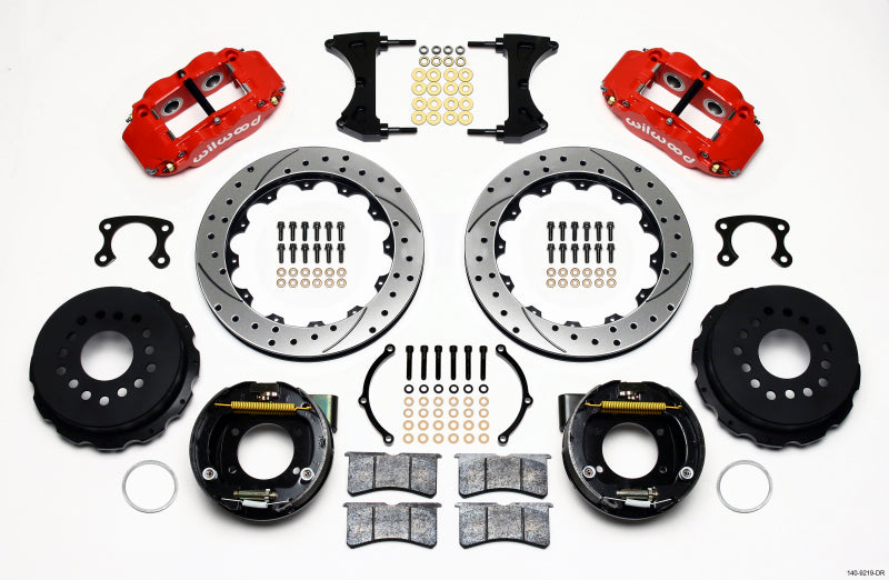 Wilwood 140-9219-DR Narrow Superlite 4R Rear P-Brk Kit 12.88in Drill Red Big Ford New Style 2.50in Offset