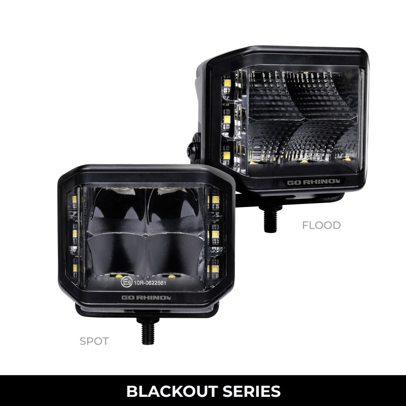 Go Rhino 750700321SCS Xplor Blackout Series Cube LED Sideline Spot Light Kit (Surface Mount) 4x3 - Blk (Pair)