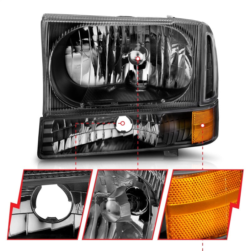 ANZO 111080 2000-2004 Ford Excursion Crystal Headlights Black