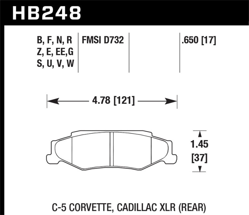 Hawk Performance HB248Z.650 Hawk 97-06 Corvette (incl C5 Z06) Performance Ceramic Street Rear Brake Pads