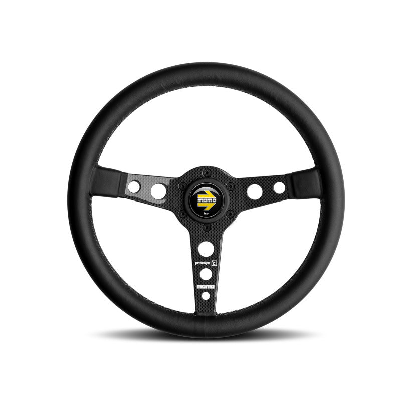 MOMO PRO35BK1C Momo Prototipo 6C Steering Wheel 350 mm - Black Leather/Gry St/Cbn Fbr Spoke