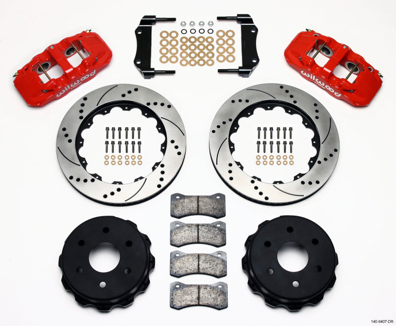 Wilwood 140-9407-DR AERO4 RearTruck Kit 14.25in Drill Red 1999-2010 GM 1500-SUV 1 Piston OE Caliper