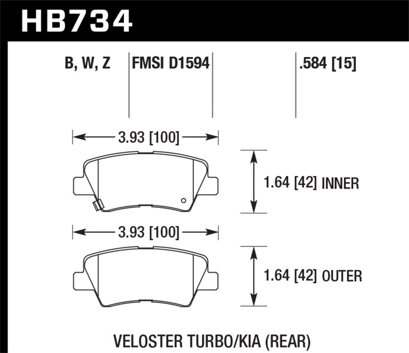Hawk Performance HB734Z.584 Hawk 13-16 Hyundai Veloster / 13-16 Hyundai Elantra Performance Ceramic Rear Brake Pads