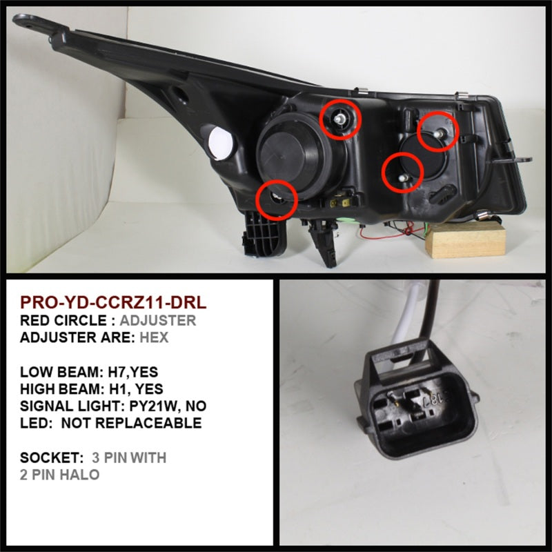 SPYDER 5037916 Spyder Chevy Cruze 11-14 Projector Headlights LED Halo -DRL Blk High H1 Low H7 PRO-YD-CCRZ11-DRL-BK
