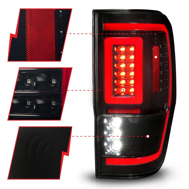 ANZO 311447 19-22 Ford Ranger Full LED Taillights w/ Lightbar Sequential Signal Black Housing/Smoke Lens