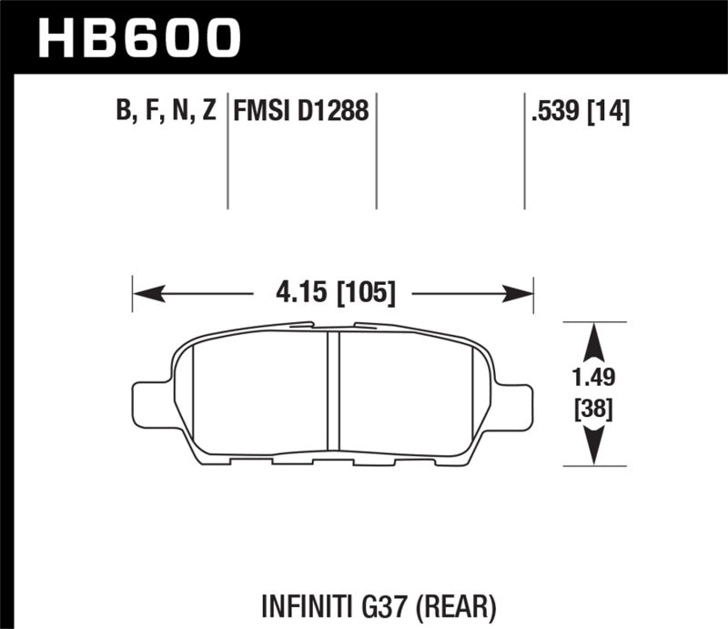Hawk Performance HB600Z.539 Hawk Infiniti G35 Sport/G37 / 08-10 Nissan Rogue / 07-09 Sentra SE-R / 10 Sentra SE-R M/T Performanc