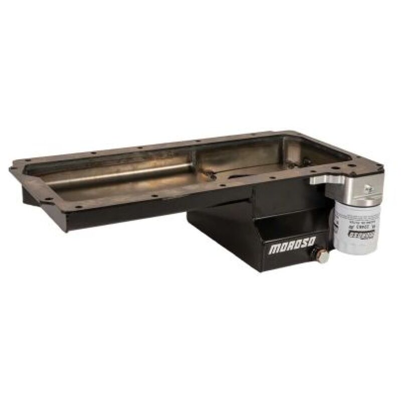 Moroso 20142 GM LS Swap/Early F-Body (w/Rear Sump/Spin-On Filter Adapter) Wet Sump 6in Steel Oil Pan - Blk