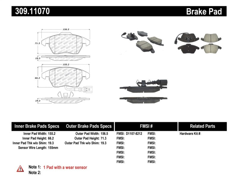 Stoptech 309.11070 StopTech Performance 06-10 Audi A3 / 08-10 Audi TT / 06-09 VW GTI / 05-10 Jetta Front Brake Pads