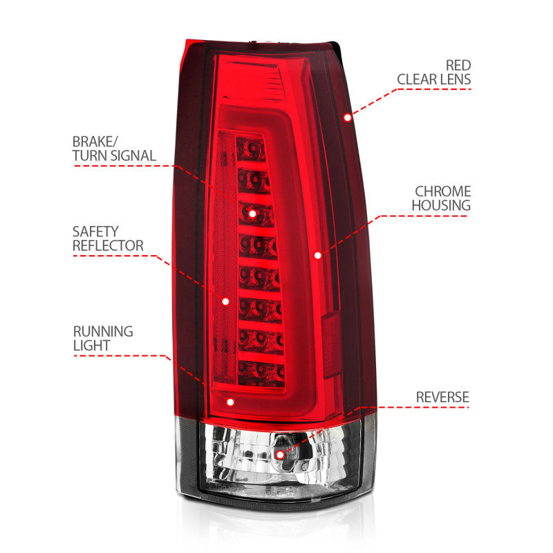 ANZO 311346 1999-2000 Cadillac Escalade LED Taillights Chrome Housing Red/Clear Lens Pair