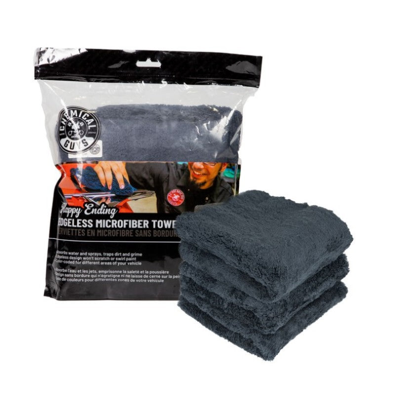 Chemical Guys MIC34703 Ultra Edgeless Microfiber Towel - 16in x 16in - Black - 3 Pack