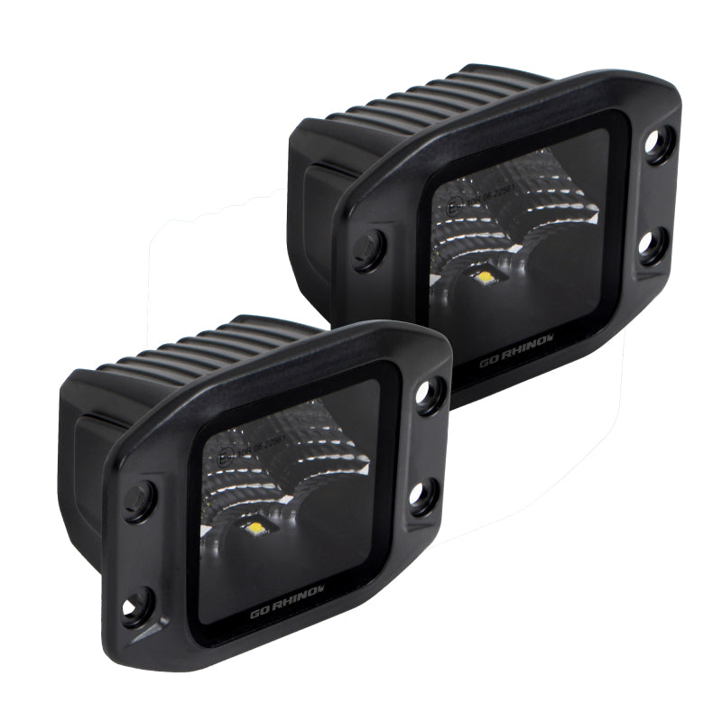 Go Rhino 750400321FCF Xplor Blackout Series Cube LED Flood Light Kit (Flush Mount) 3x3 - Blk (Pair)