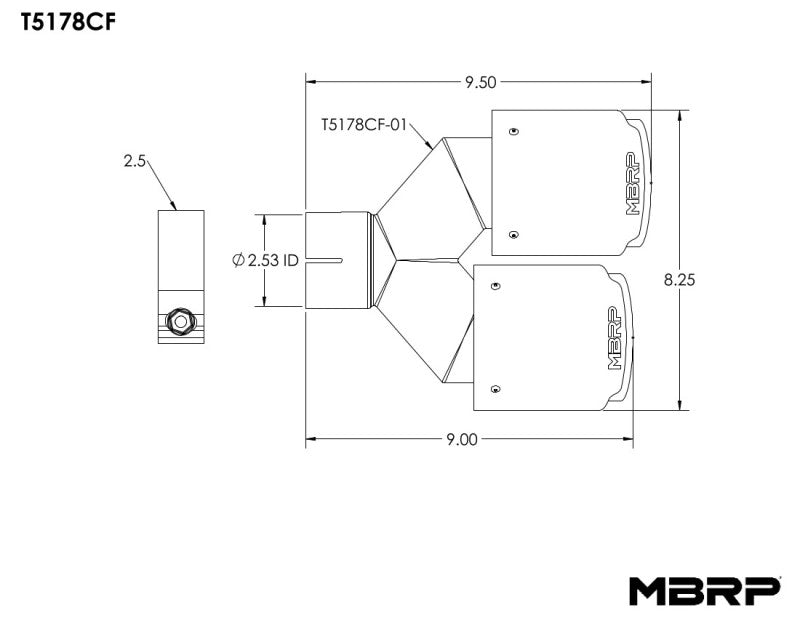 MBRP T5178CF Universal Carbon Fiber Dual Tip 4in OD/2.5in Inlet