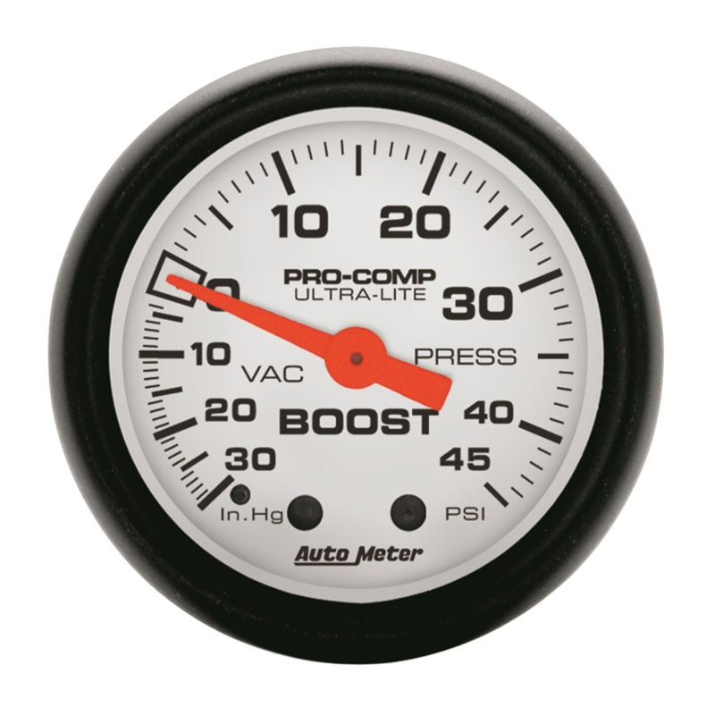 AutoMeter 5708 Autometer Phantom 52mm 30in Hg-Vac/45PSI Mechanical Vacuum/Boost Gauge